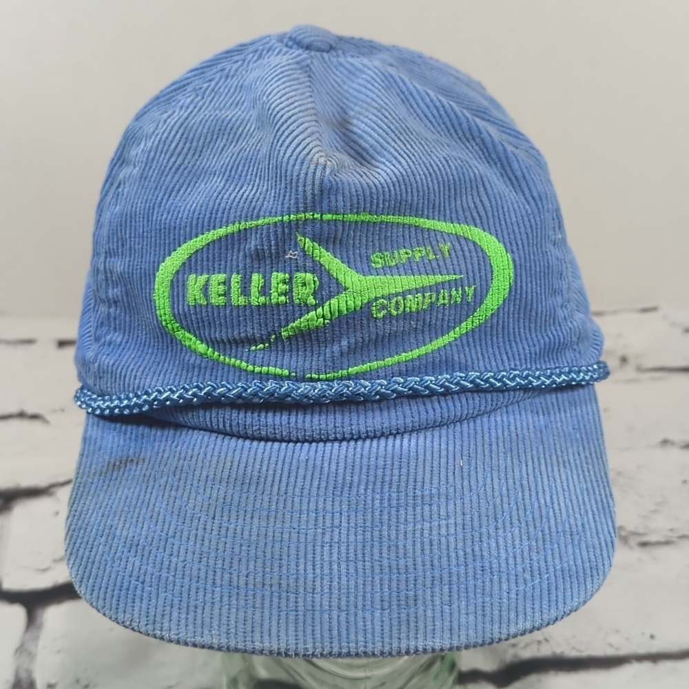 Keller Supply Company Vintage Corduroy Blue Hat Adjustable‎ Ball Cap Flaw